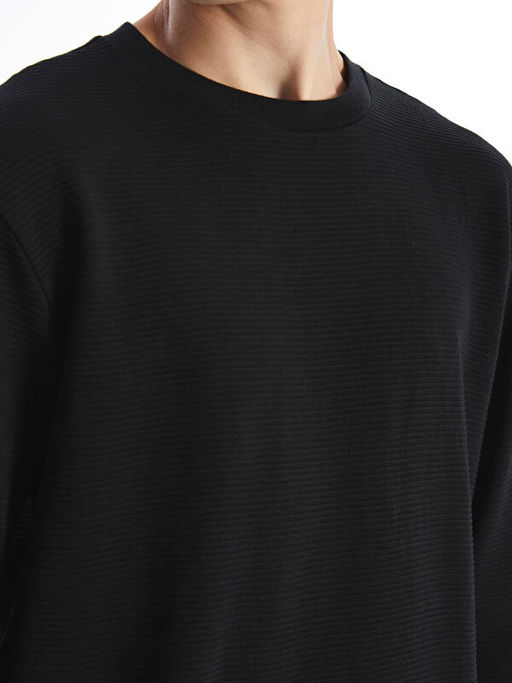 Bisiklet Yaka Uzun Kollu Erkek Dokulu Sweatshirt
