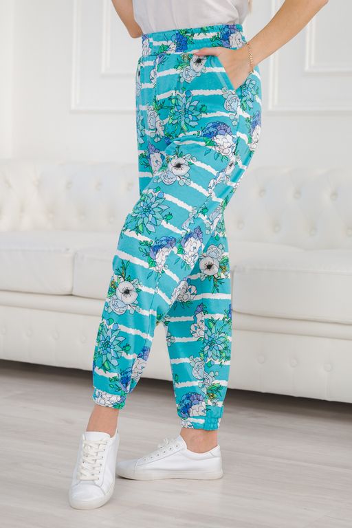 Брюки женские из футера Забава маки на ментоле - Амадэль фото 14