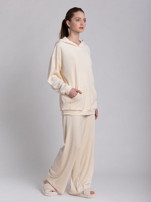 Костюм из велюра с удлиненным худи и брюками-палаццо - Tantino фото 2