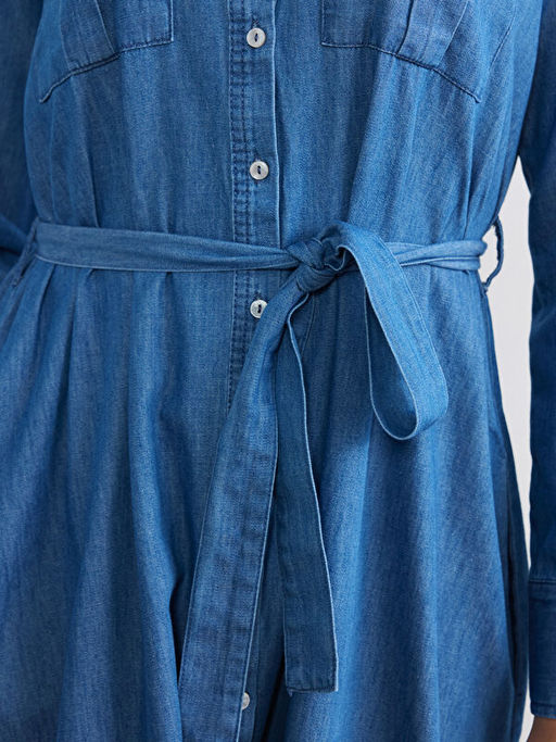 G?mlek Yaka Beli Ku?akl? Jean Elbise