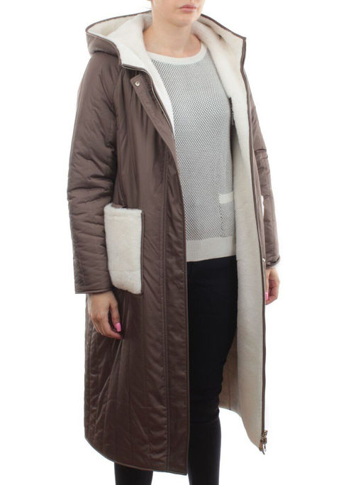 2639 DK. BEIGE Пальто двухстороннее женское еврозима (100 гр. холлофайбер, искусственный мех) - Fashion фото 9