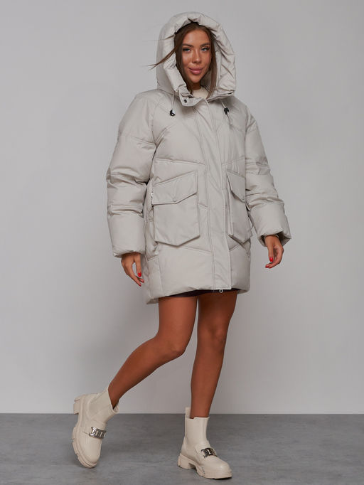 Зимняя женская куртка модная с капюшоном светло-серого цвета 52310SS - Holdluck фото 8