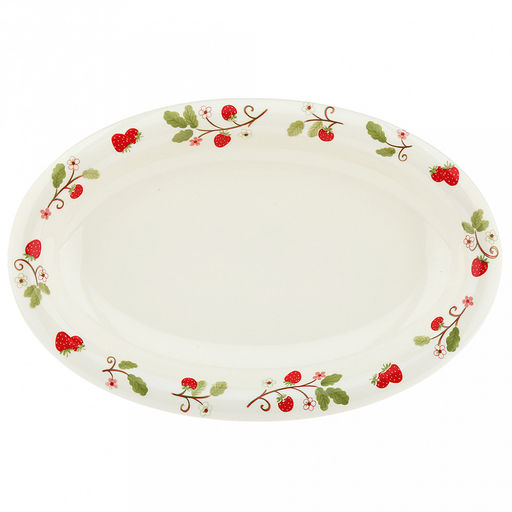 "Земляничная поляна" Блюдо фарфоровое 315х210х36мм, 600мл, овальное, с деколью, загнутый край, кремовый (Китай)