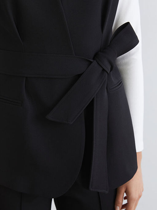 Kruvaze Yaka Beli Ku?akl? Kad?n Klasik Yelek