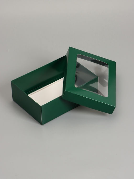 Цена за 5 шт. Коробка складная, крышка-дно «Армейский зелёный», с окном 21×15×7 см