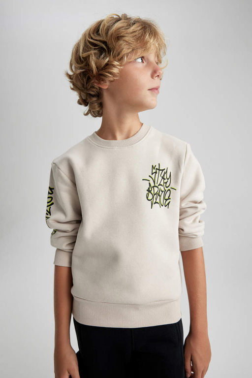 Новый свитшот обычного кроя с круглым вырезом для мальчиков - Defacto фото 4