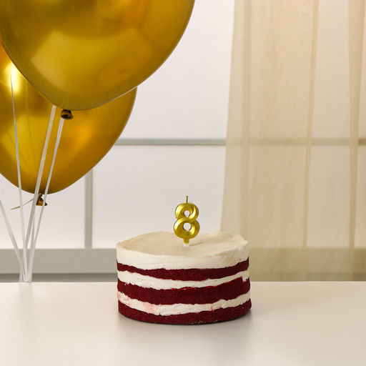 Свеча для торта, цифра 8 + воздушные шары, 5 шт, золото - Страна карнавалия фото 2