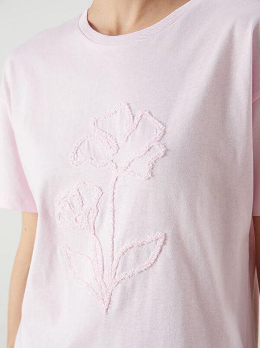 Bisiklet Yaka ?i?ekli Kad?n Ti??rt