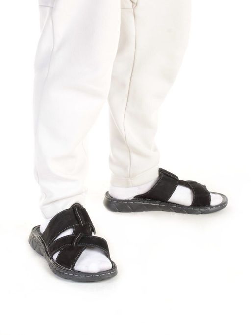 04-P2327-66 BLACK Тапочки мужские (натуральная кожа (нубук)) - Фабричный китай фото 3