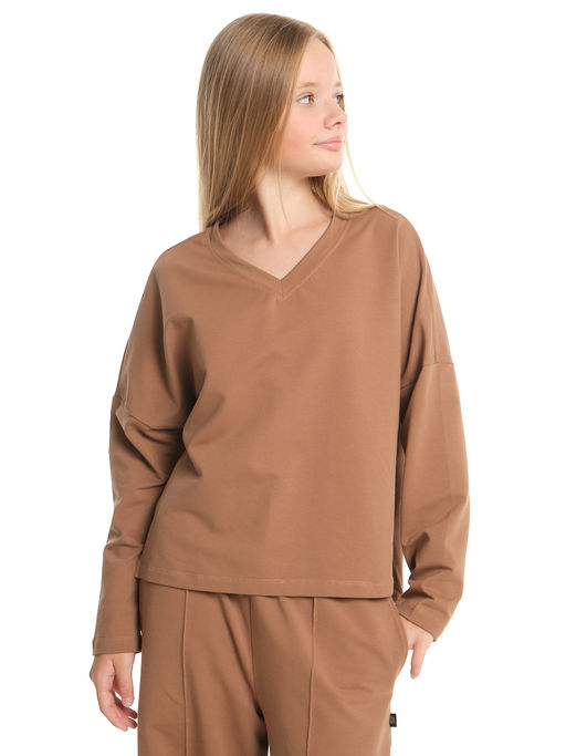 Свитшот для девочки однотонный 22-7699 шоколад - Mini maxi фото 17
