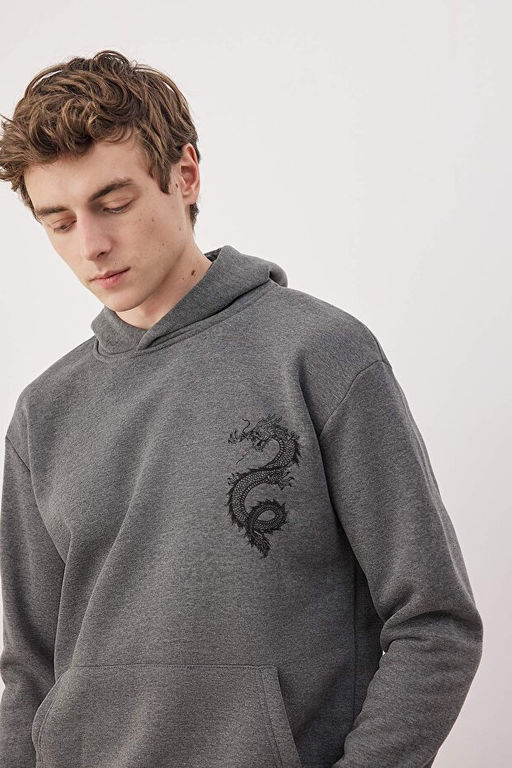 Antrasit Regular/Normal Kesim Bask_l_ Kap__onlu Sweatshirt TMNAW26SW00065 - Trendyolmilla фото 2