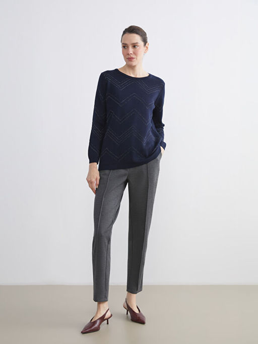 Bisiklet Yaka Desenli Kad?n Triko Kazak