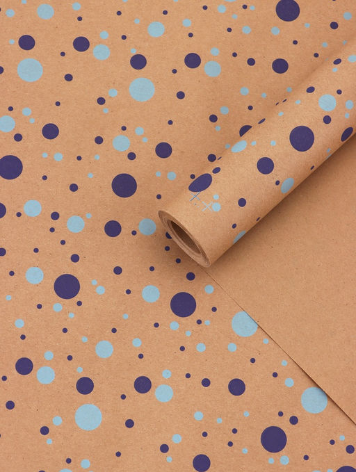 Бумага упаковочная крафт «Конфетти» синий/голубой на коричневом фоне, 0.72×10±5% м, 60 г