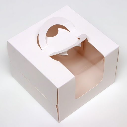 Коробка под бенто - торт с окном, белая, 13.5×13.5×10 см
