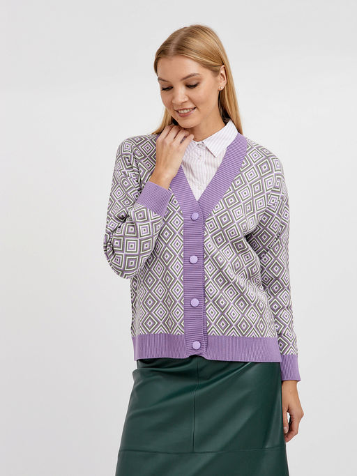 кардиган женский в фиолетовом цвете с геометричным принтом - Glenfield фото 5