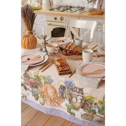 Скатерть Этель Уютные коты, 180?147 см, 100% хлопок, саржа 190 г/м?