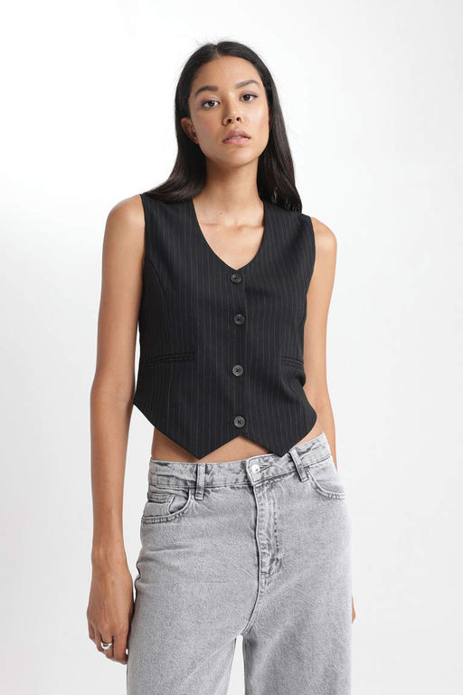 Полосатый блейзер приталенного кроя - Defacto фото 3