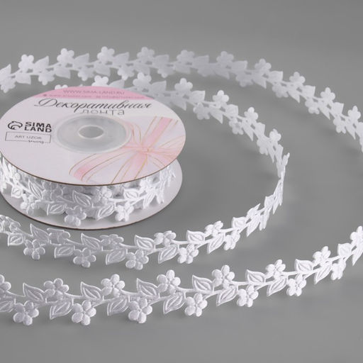 Лента фигурная Ветви с цветами, 20 мм, 90.5 м, белая