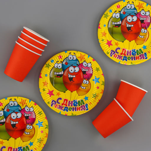 Набор бумажной посуды «С днём рождения»: 6 тарелок, 6 стаканов