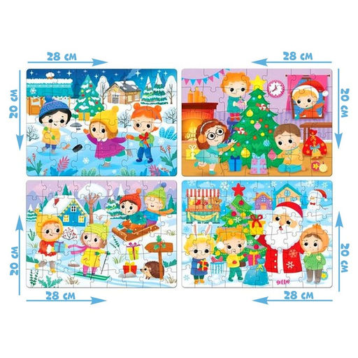 Пазлы 4 в 1 Новогодние развлечения, 24, 35, 54, 60 элементов - Puzzle time фото 2