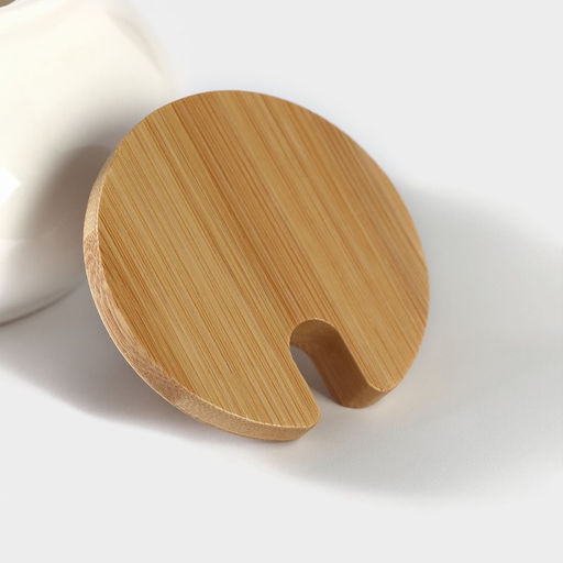 Сахарница фарфоровая с ложкой на деревянной подставке BellaTenero, 170 мл, цвет белый  фото 10