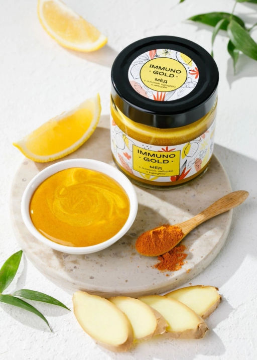 Мёд Immuno Gold с куркумой, имбирём и лимоном, 200 г - Сибирский кедр фото 2