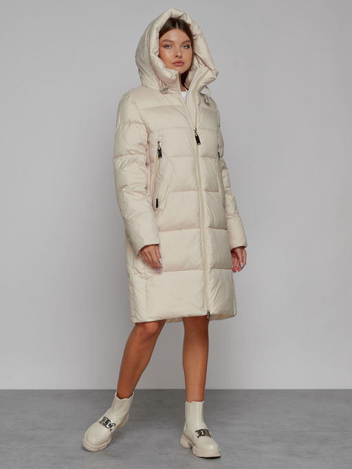 Пальто утепленное с капюшоном зимнее женское бежевого цвета 51155B - MaxRita фото 6