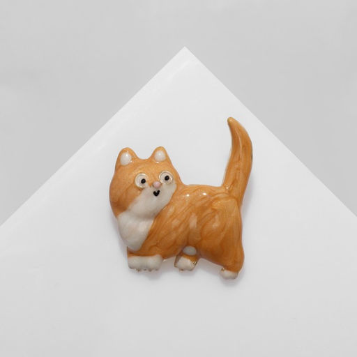 Брошь «Кот» домашний, цвет бело-коричневый в золоте