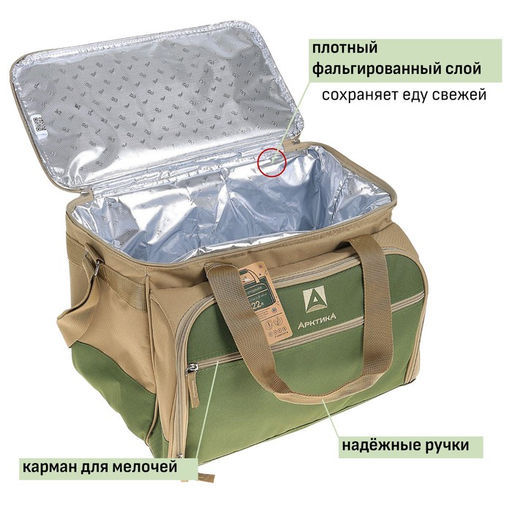 Термосумка «Арктика» с набором посуды для пикника на 6 человек, объём 22 л, зелёная
