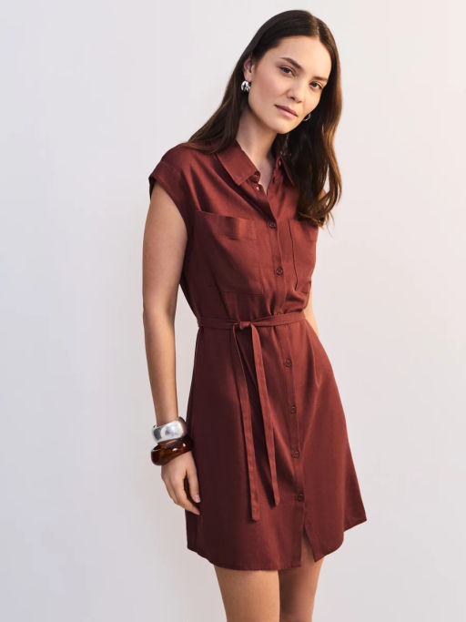 Льняное платье-рубашка с поясом ZR2605012907-21 / Zarina