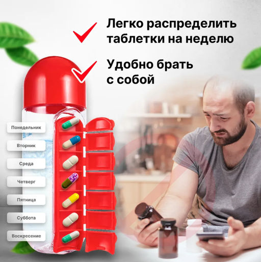 Таблетница бутылка для воды Капсула 600 мл.