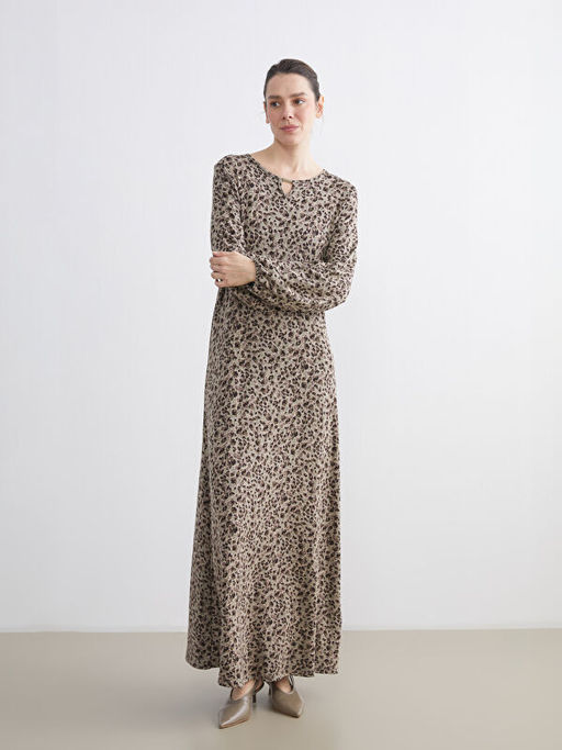 Bisiklet Yaka Leopar Desenli Elbise