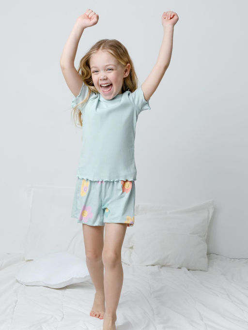 К 1596/голубой опал,радостные цветы пижама для дев