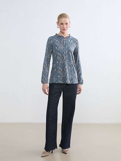 Ba?lamal? Yaka Desenli Bluz