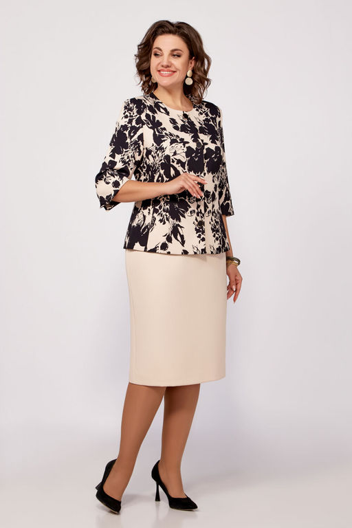 Костюм Swallow 797 бежевый/принт черные цветы фото 9