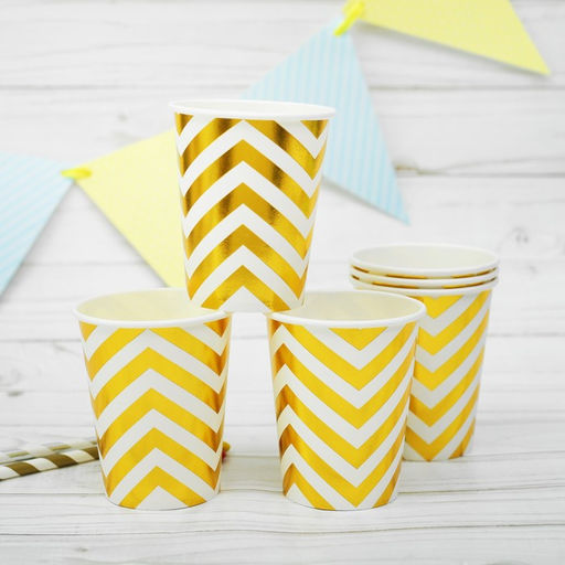 Стаканы бумажные Зигзаг, набор 6 шт., 250 мл, цвет золотой - Страна карнавалия фото 2