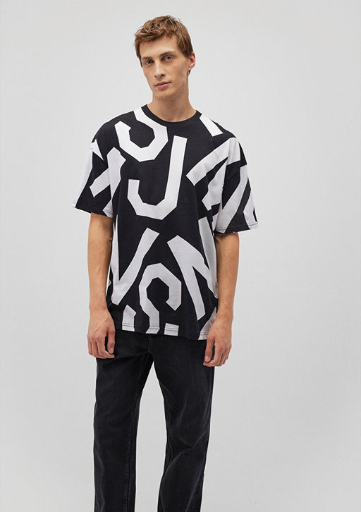 MVJNS Bask?l? Siyah Tisort - Mavi фото 2