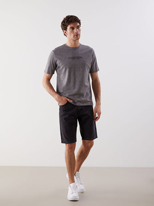 Bisiklet Yaka Bask?l? Penye Erkek Ti??rt