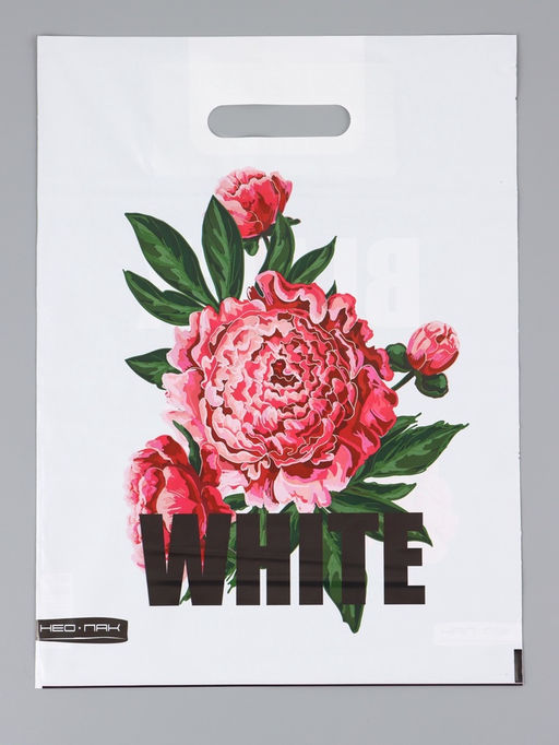 Цена за 25 шт. Пакет "Пионы , полиэтиленовый с вырубной ручкой 30х40 см, 60 мкм