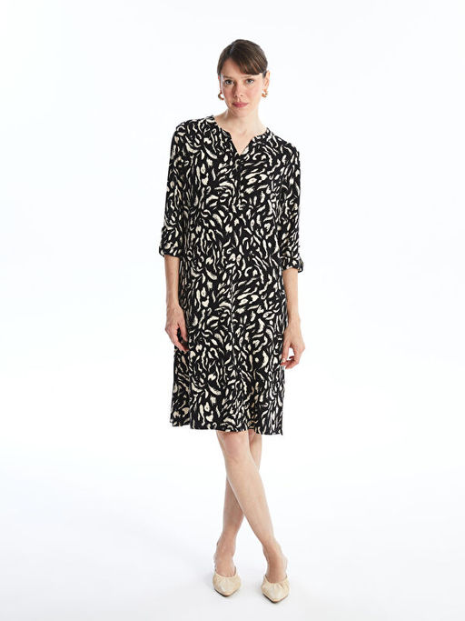 Ka??k Yaka Desenli Elbise