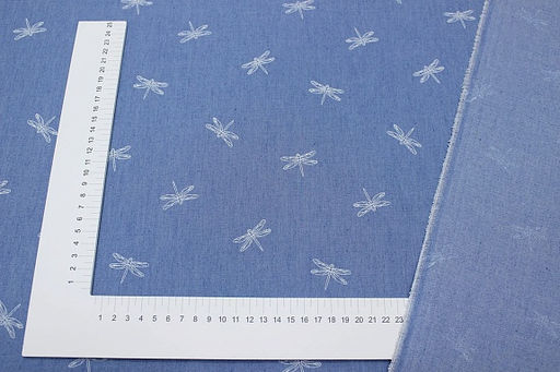Джинсовая ткань Стрекозки на голубой джинсе, ш.1.45м, хл-85%, п/э-15%, 135гр/м.кв - Купава фото 4