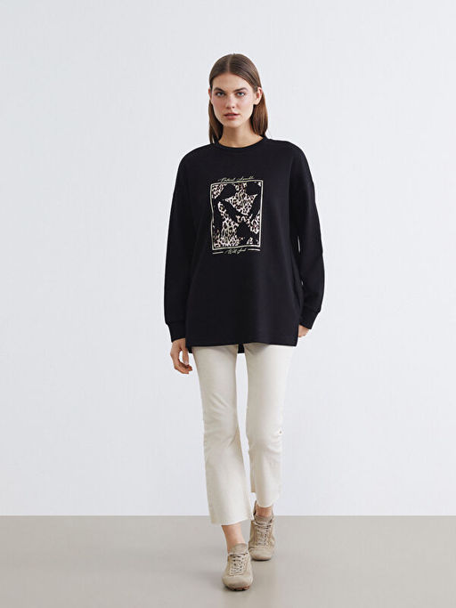 Bask?l? Soft Touch Oversize Kad?n Sweatshirt Tunik