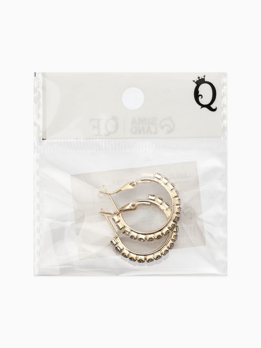 Цена за 2 шт. Серьги-кольца со стразами d=2,5см, цвет белый в золоте