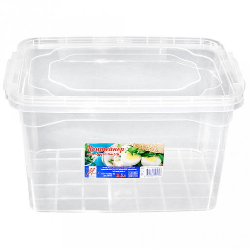 Контейнер для продуктов пластмассовый 11,5л, 37х25х20,5см, прямоугольный, 2 защелки, прозрачный (Россия) - Домашняя мода фото 2