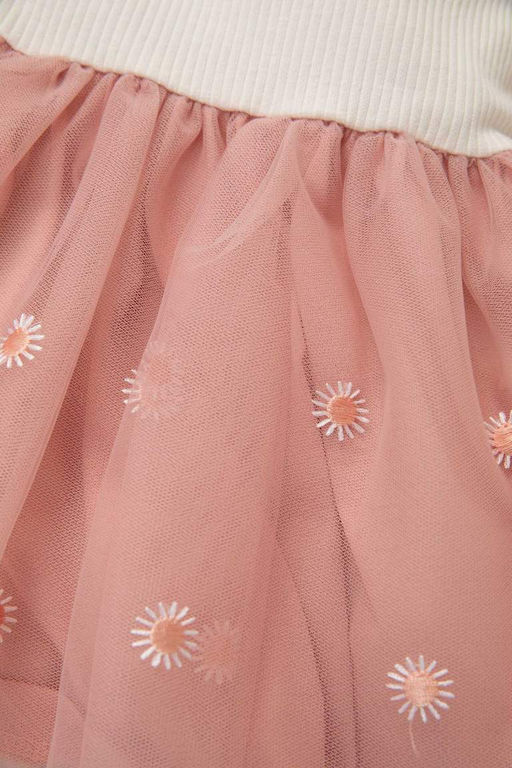 Платье-бретелька в рубчик с длинными рукавами для маленьких девочек - Defacto фото 3