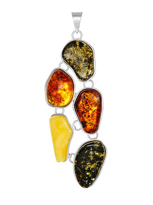 Крупный Кулон из натурального янтаря разных оттенков Bella Terra