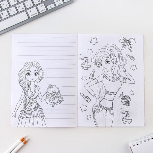 Цена за 10 шт. Блокнот раскраска А5, 8 страниц Модница