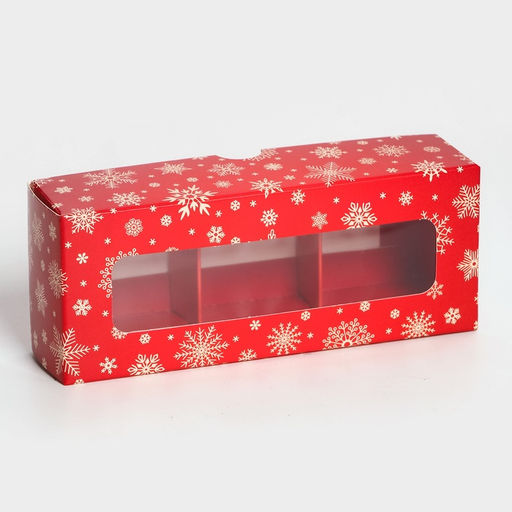 Коробка под 3 конфеты новогодняя «Снежинки», 13×5×3 см