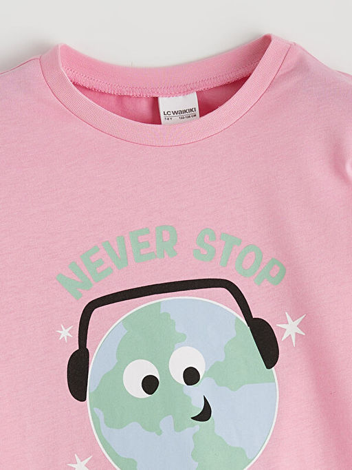 Bisiklet Yaka Bask?l? K?z ?ocuk Pijama Tak?m?