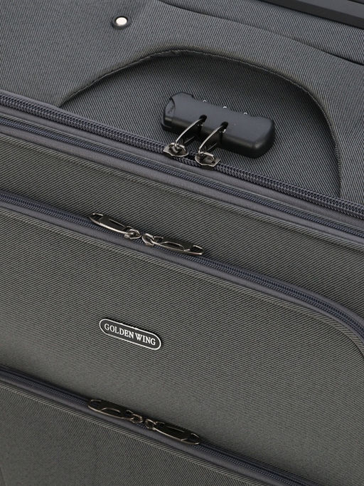 Чемодан на колёсах большой 97 л (L), на молнии, с увеличением, кодовый замок, 4 колеса, серый